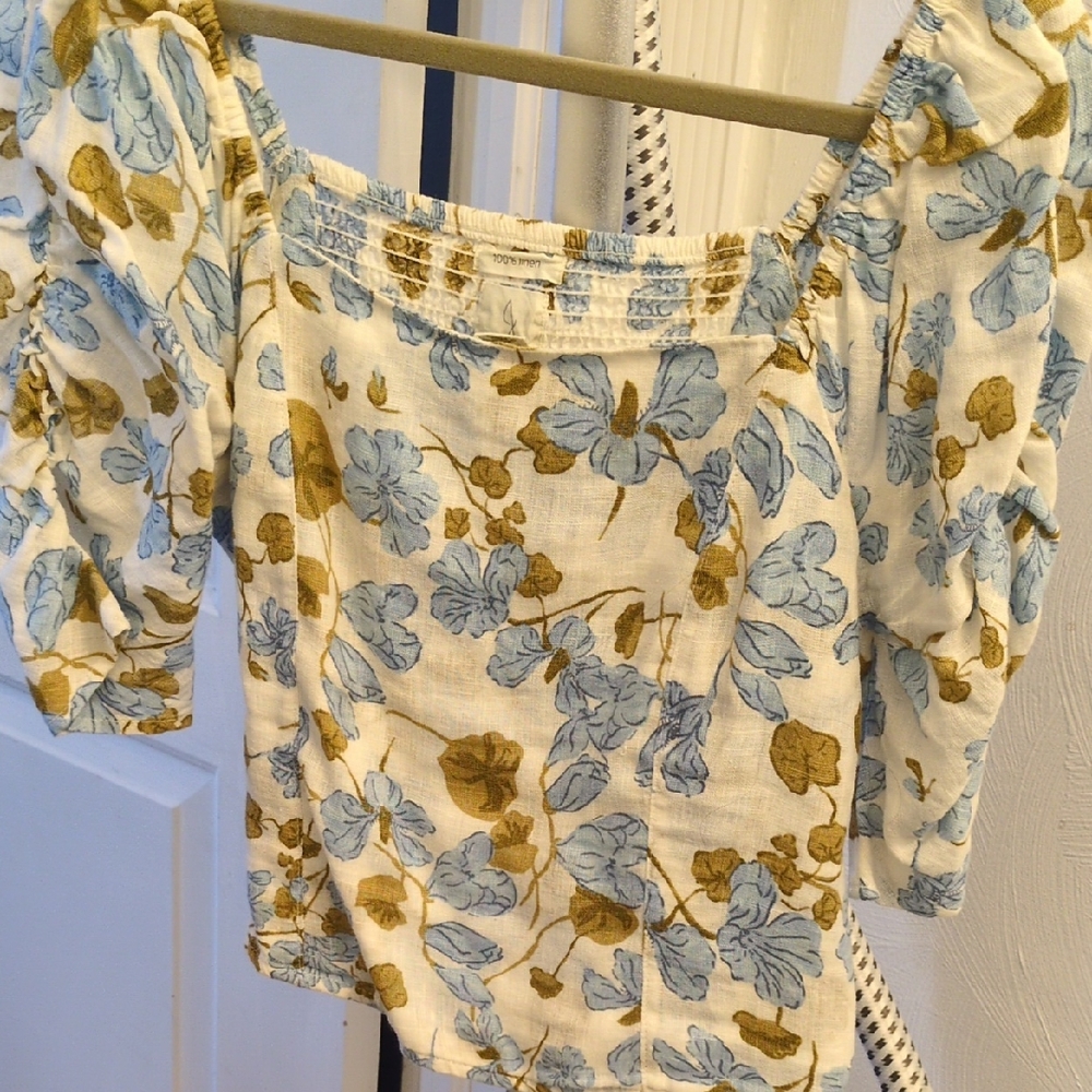 Joie Blue and Gold Floral Blouse